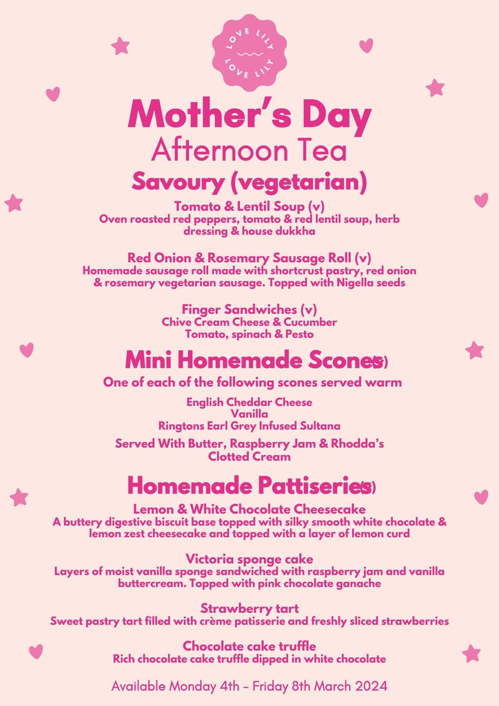 Wednesday 6th March Mothers Day Afternoon Tea