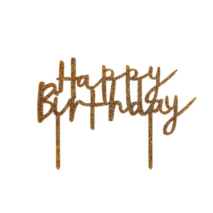 Acrylic Happy Birthday Cake Topper Gold